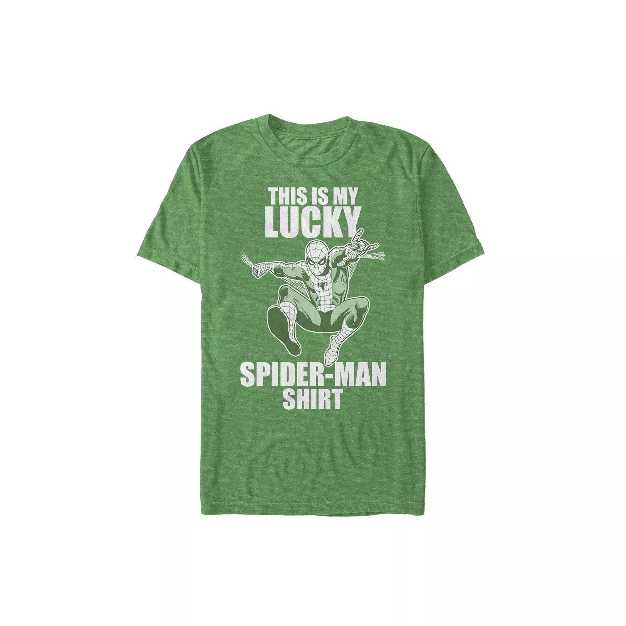 Mens Marvel Lucky Spider-Man Short Sleeve Graphic Tee Kelly Grey Product Image