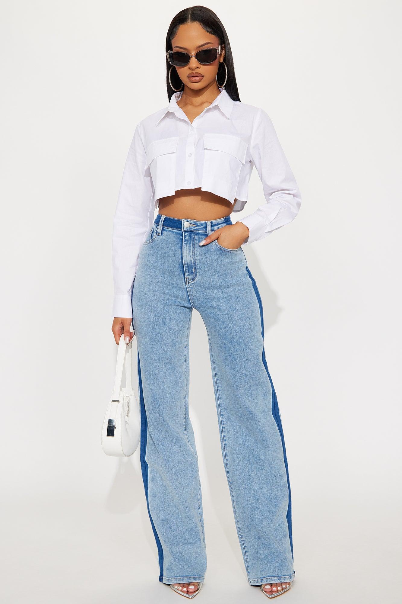 Ma Cherie Two Tone Straight Leg Jeans - Light Wash Product Image