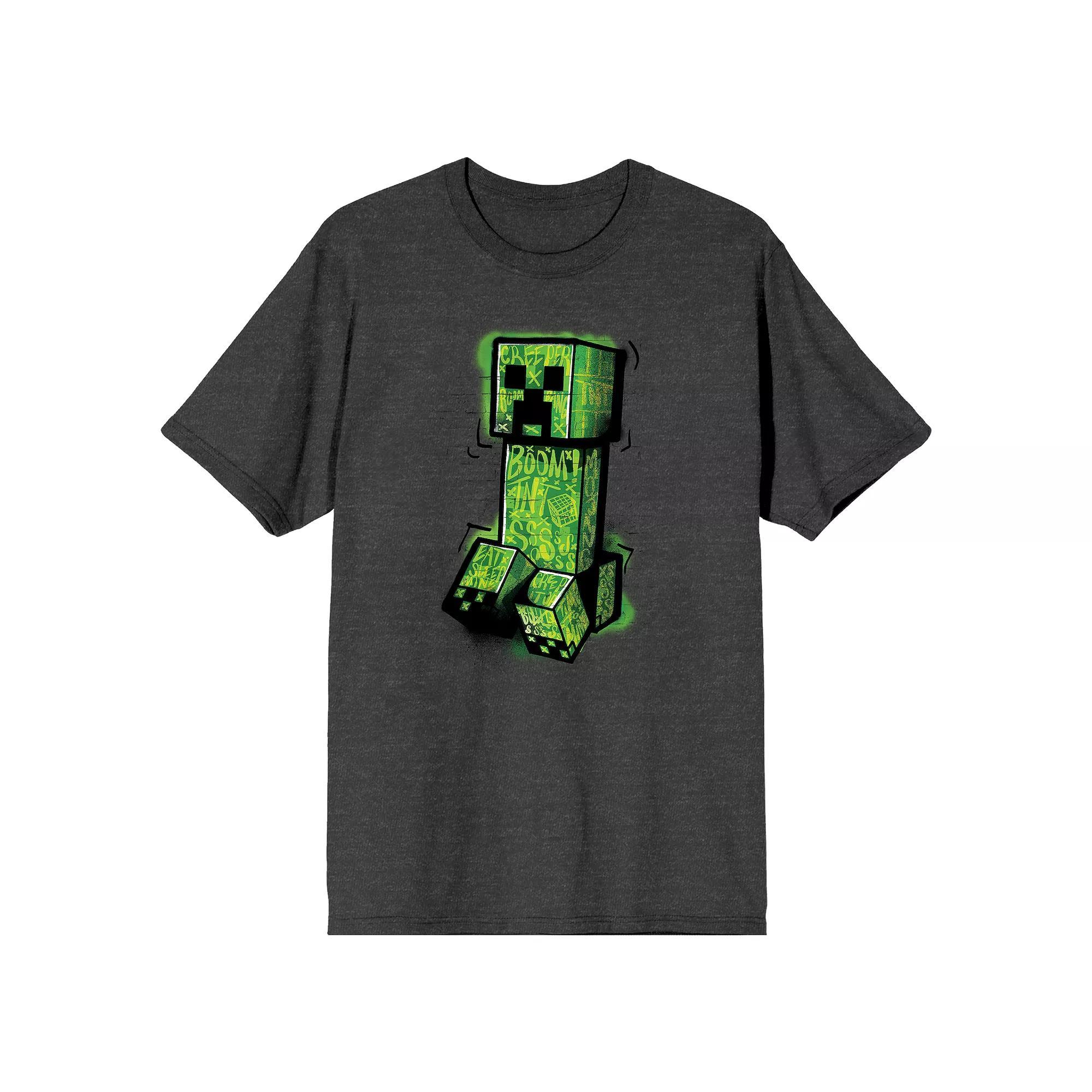 Men's Minecraft Creeper Drawing Short Sleeve Graphic Tee, Size: Small, Gray Product Image
