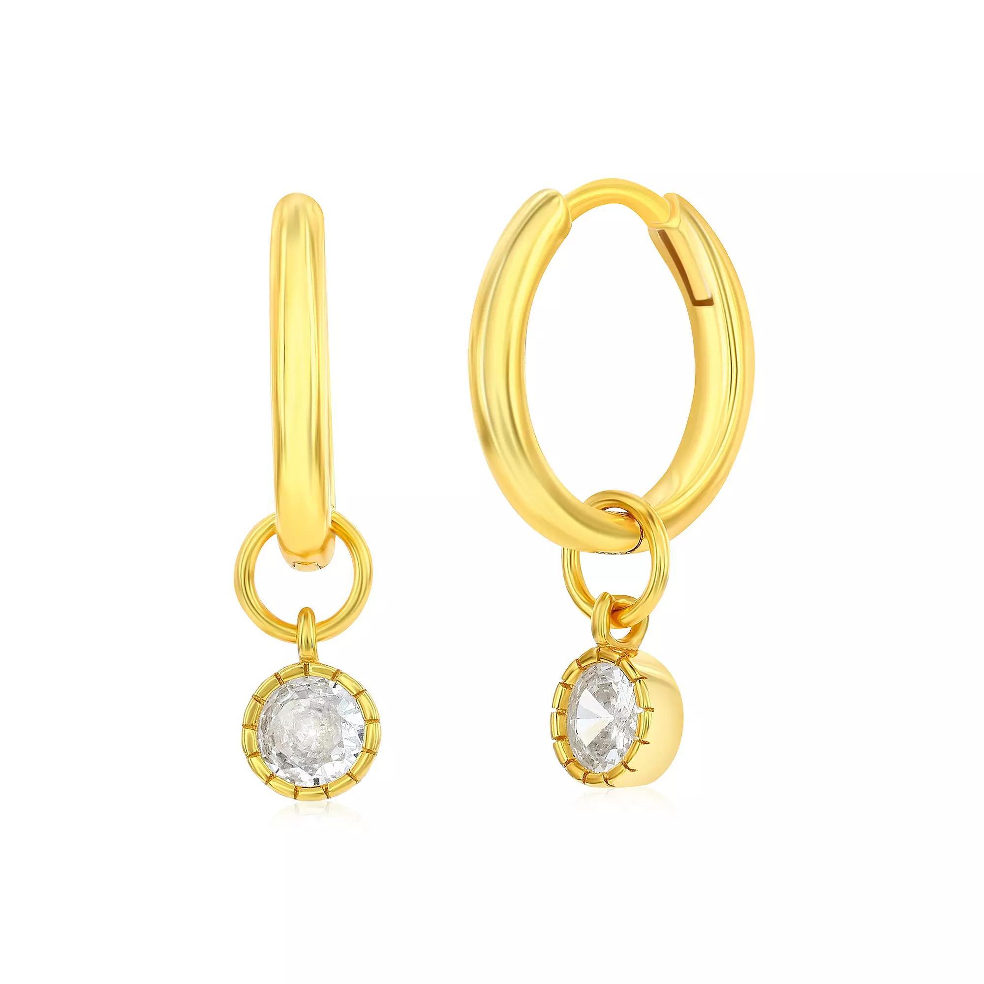 Argento Bella Gold Tone Sterling Silver Cubic Zirconia Round Drop Hoop Earrings, Womens Product Image