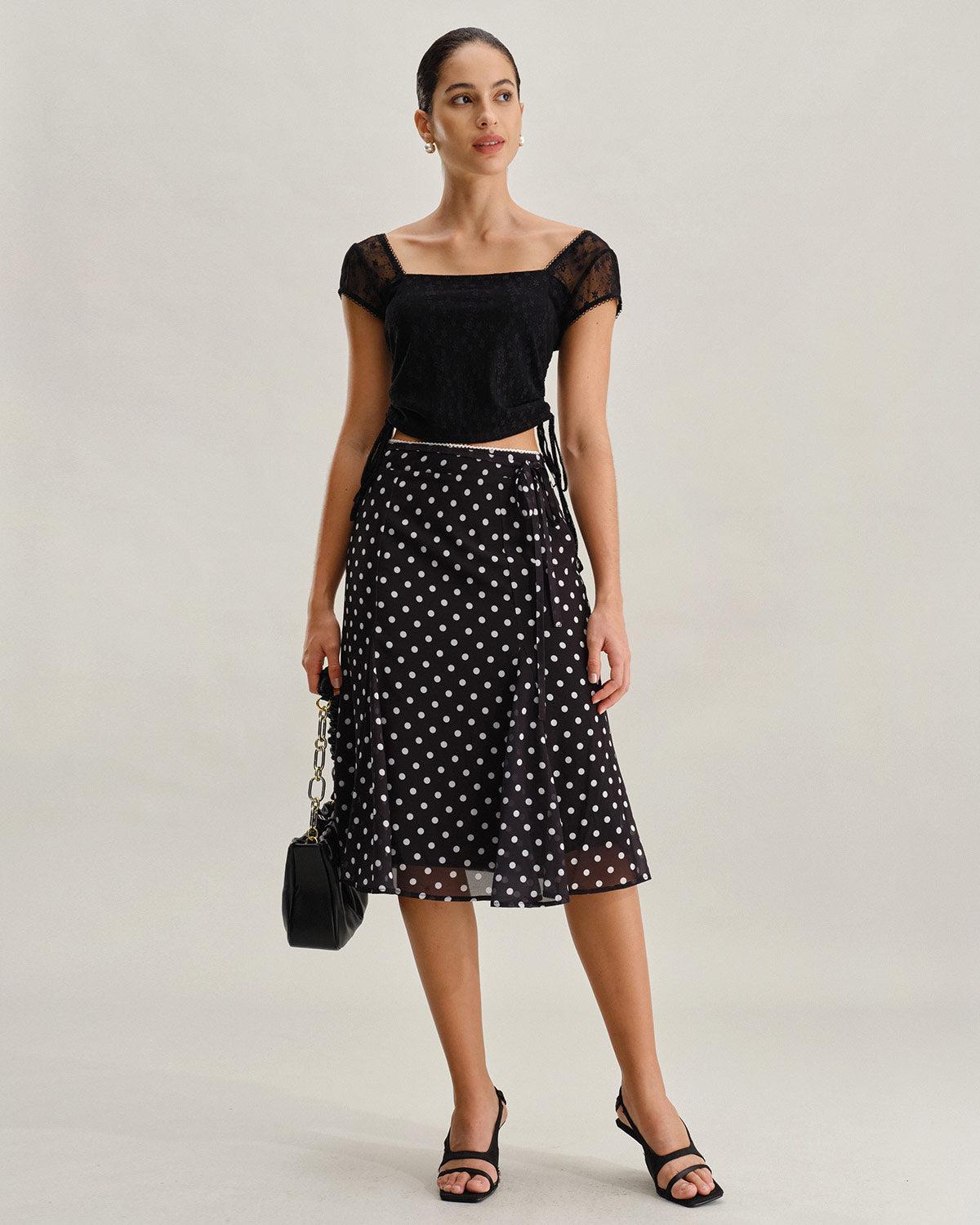 Black Polka Dot Mermaid Midi Skirt Product Image