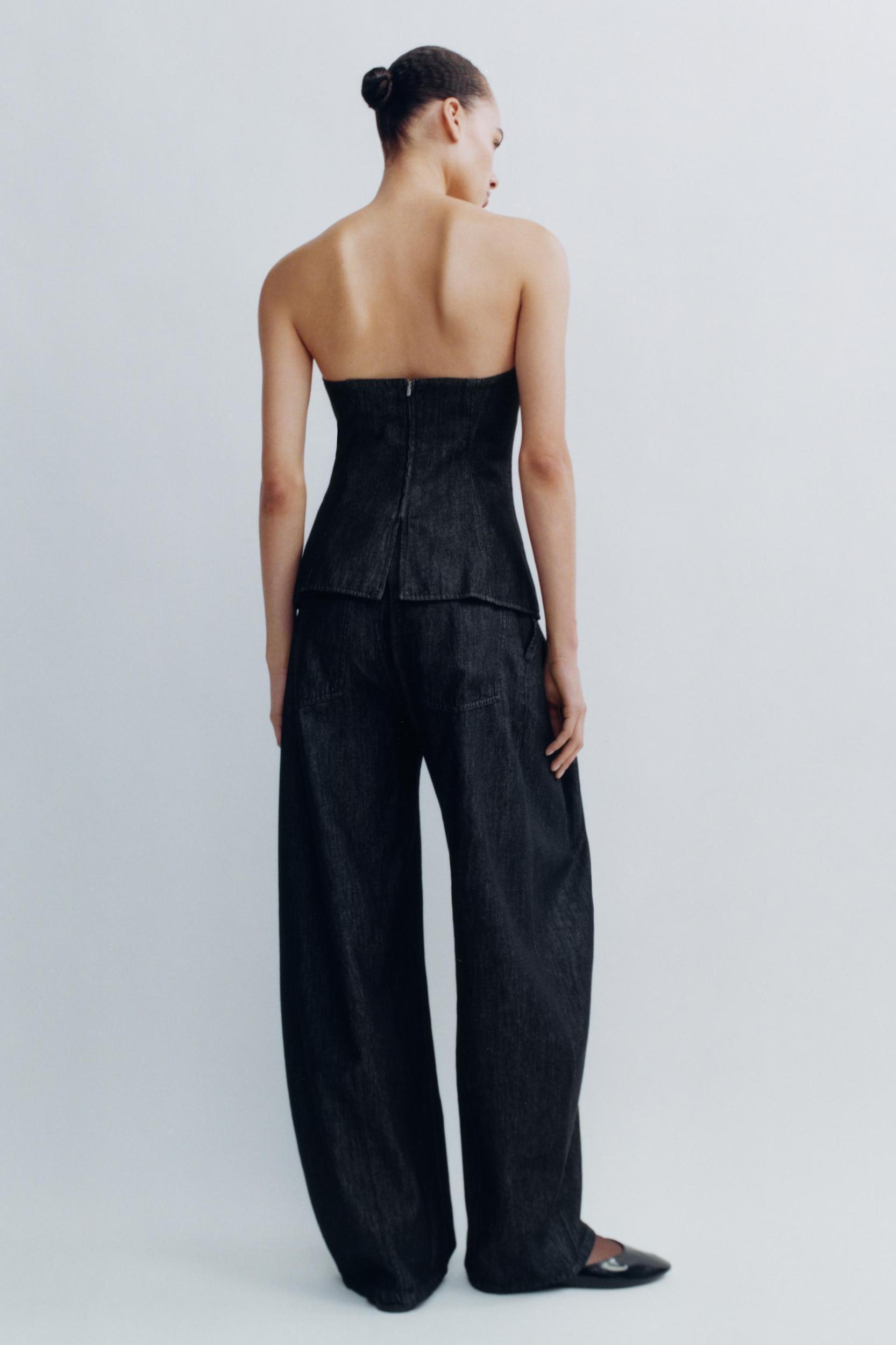 DENIM EFFECT PLEATED PANTS Product Image