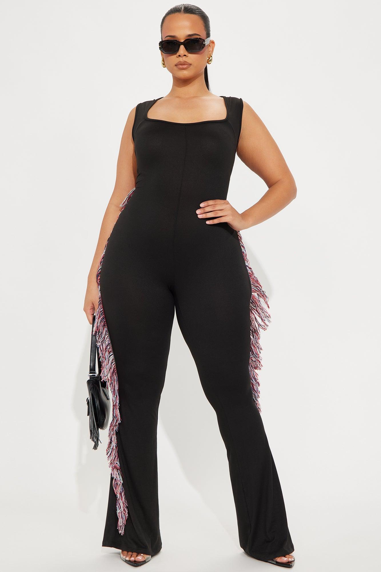 All At Once Fringe Jumpsuit - Black Product Image