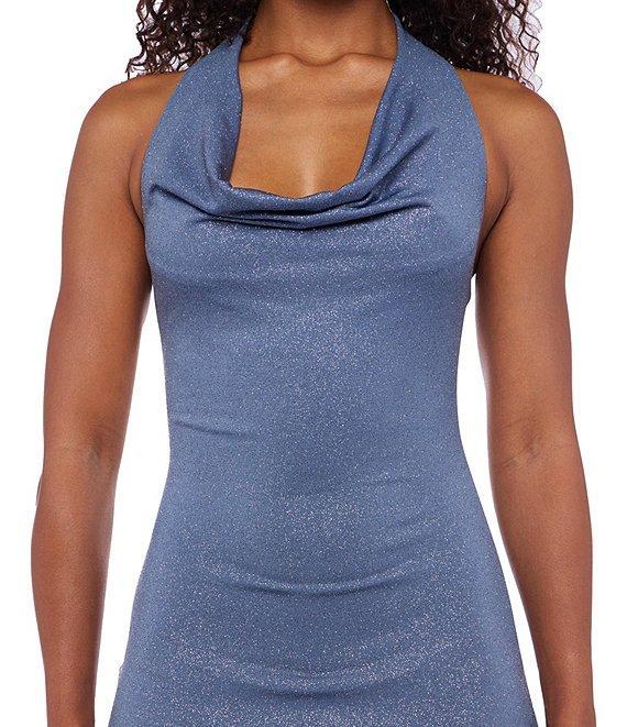 B. Darlin Glitter Knit Halter Cowl Neck Bodycon Dress Product Image