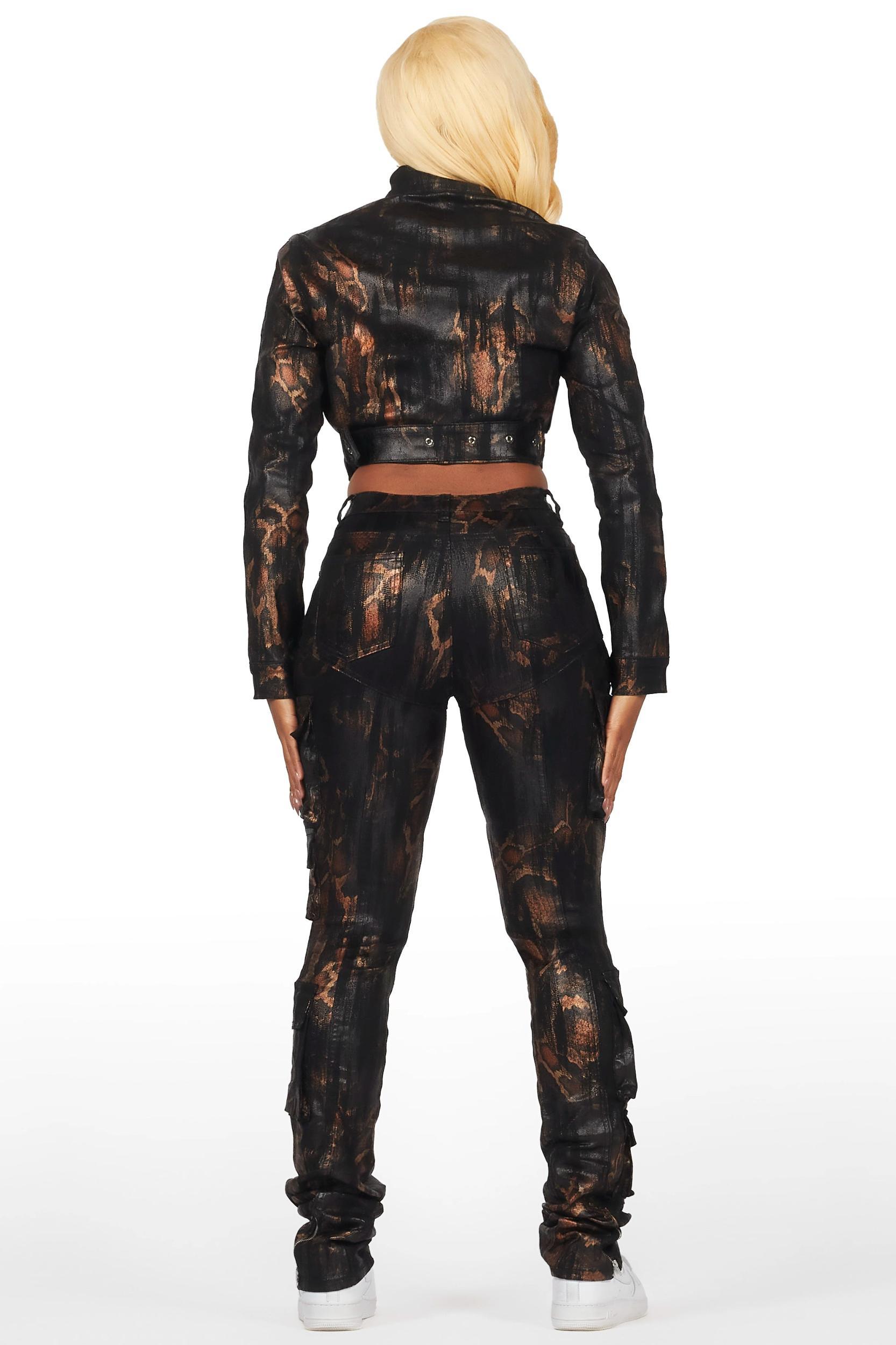 Nakedra Black Snakeskin Faux Leather Moto Jacket Female Product Image