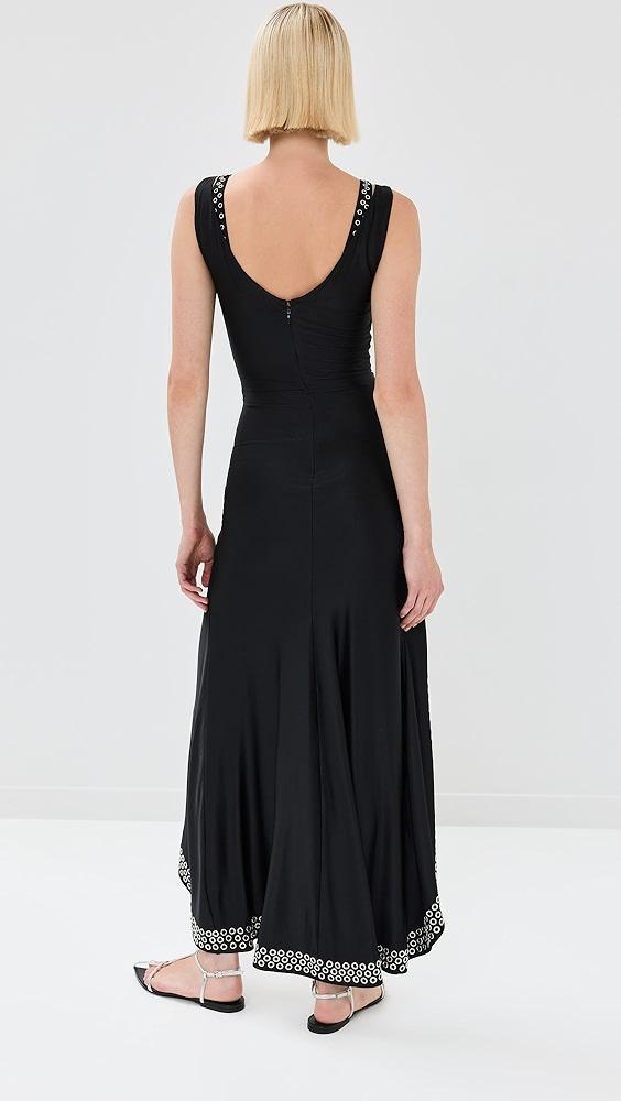 rabanne Long Black Dress with Embroidered Metallic Eyelets | Shopbop Product Image