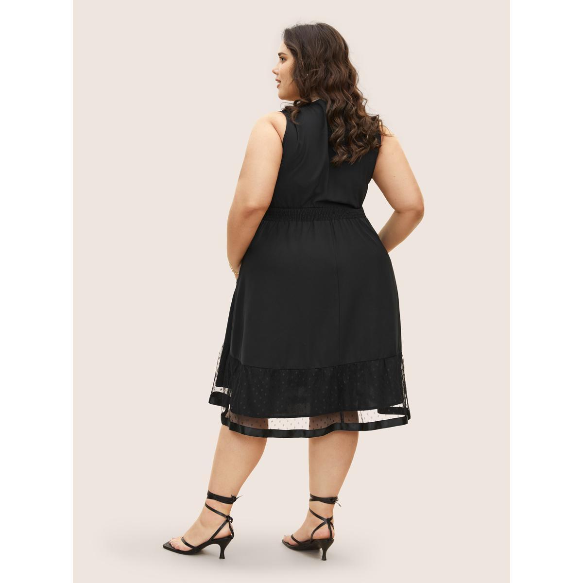 Plus Size Plain Patchwork Polka Dot Mesh Sleeveless Dress Black Women Elegant Woven ribbon&lace trim V-neck Sleeveless Curvy BloomChic 10/M Product Image