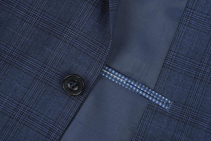 San Gemini Collection - 3 Piece Suit 2 Buttons Blue Glen Plaid Regular Fit Product Image
