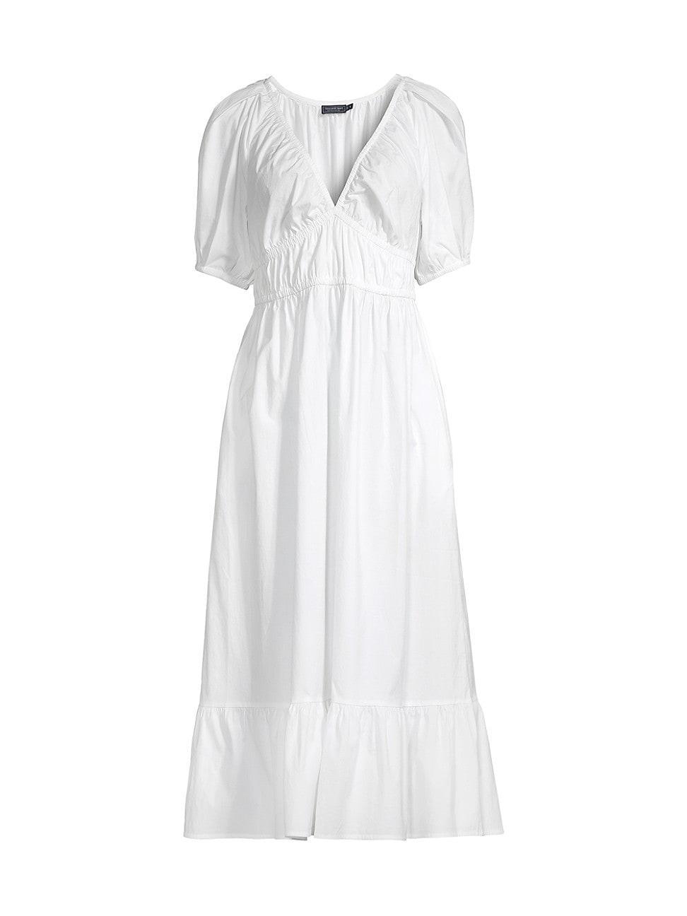 Womens Stretch Cotton Poplin V-Neck Midi-Dress Product Image
