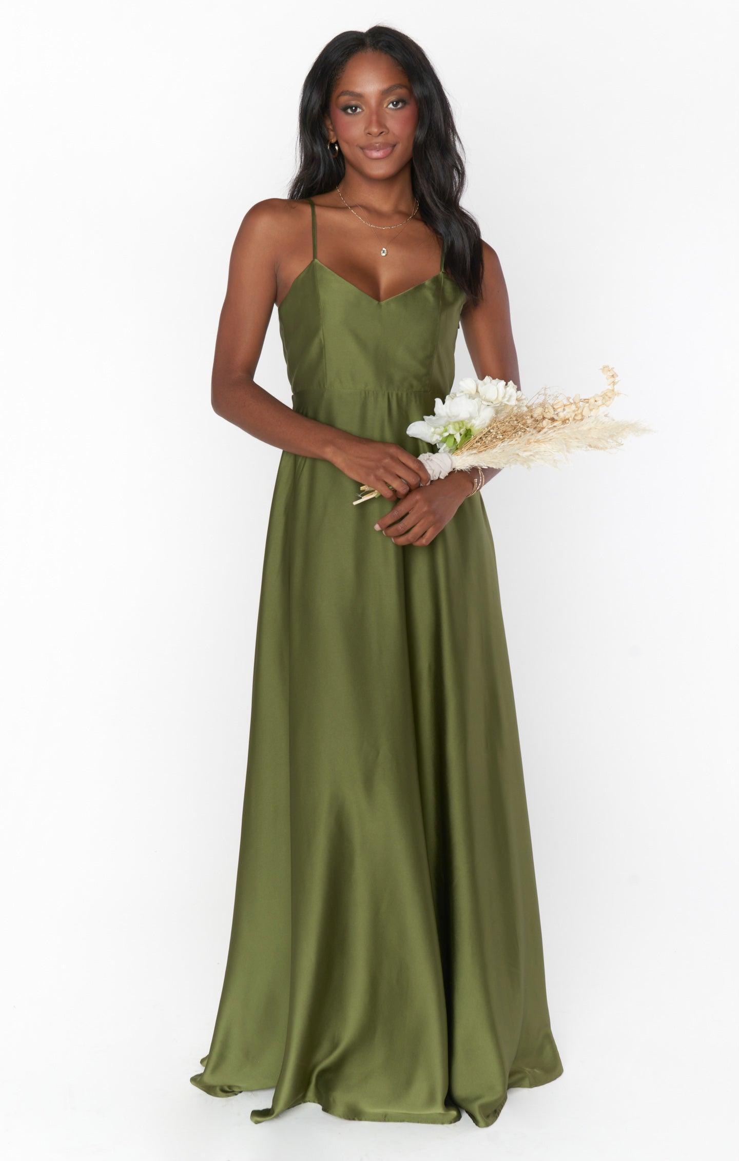 Faith Maxi Dress ~ Rich Olive Luxe Satin Product Image