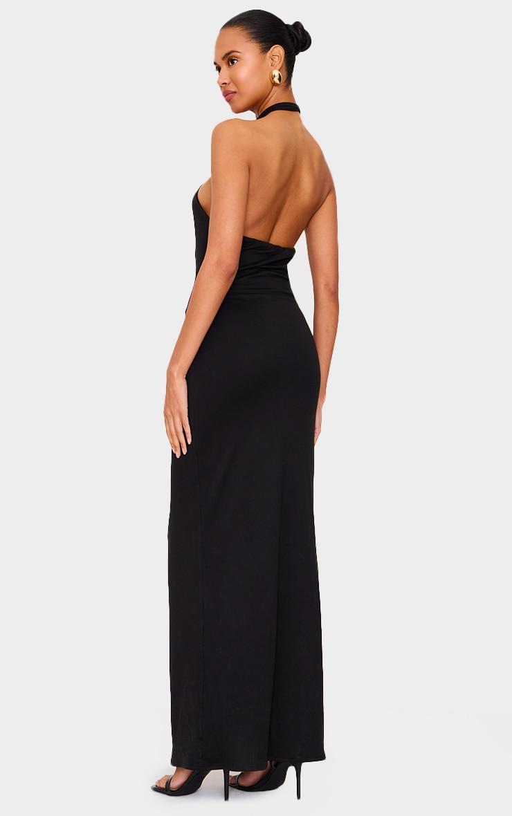 Black Double Contour Halterneck Low Back Maxi Dress Product Image