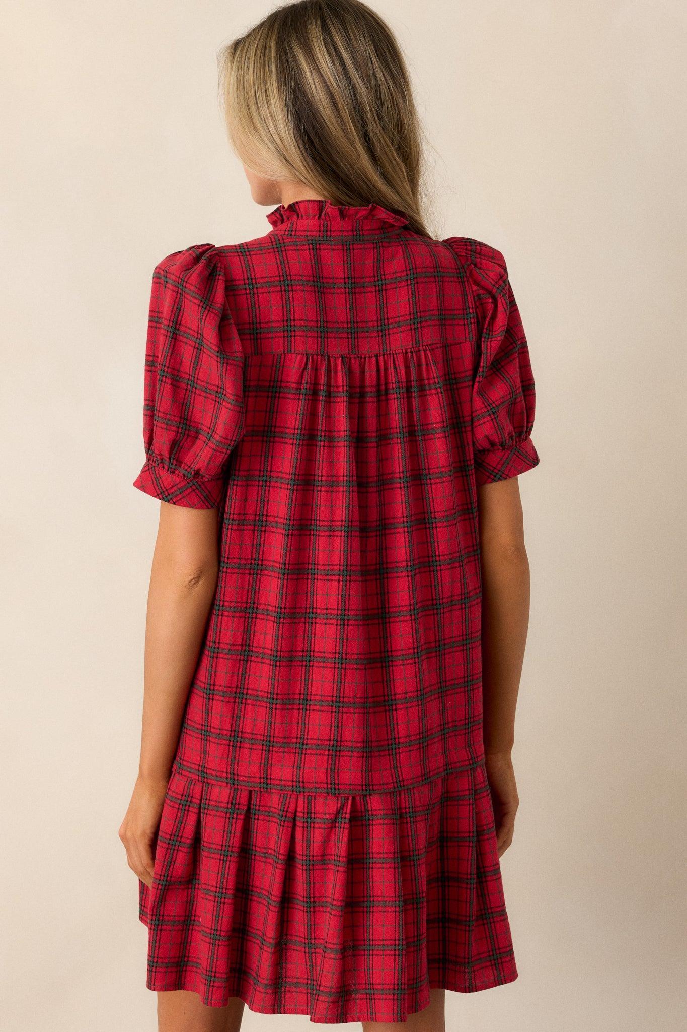 Warmth from Within Cotton Red Plaid Mini Dress Product Image