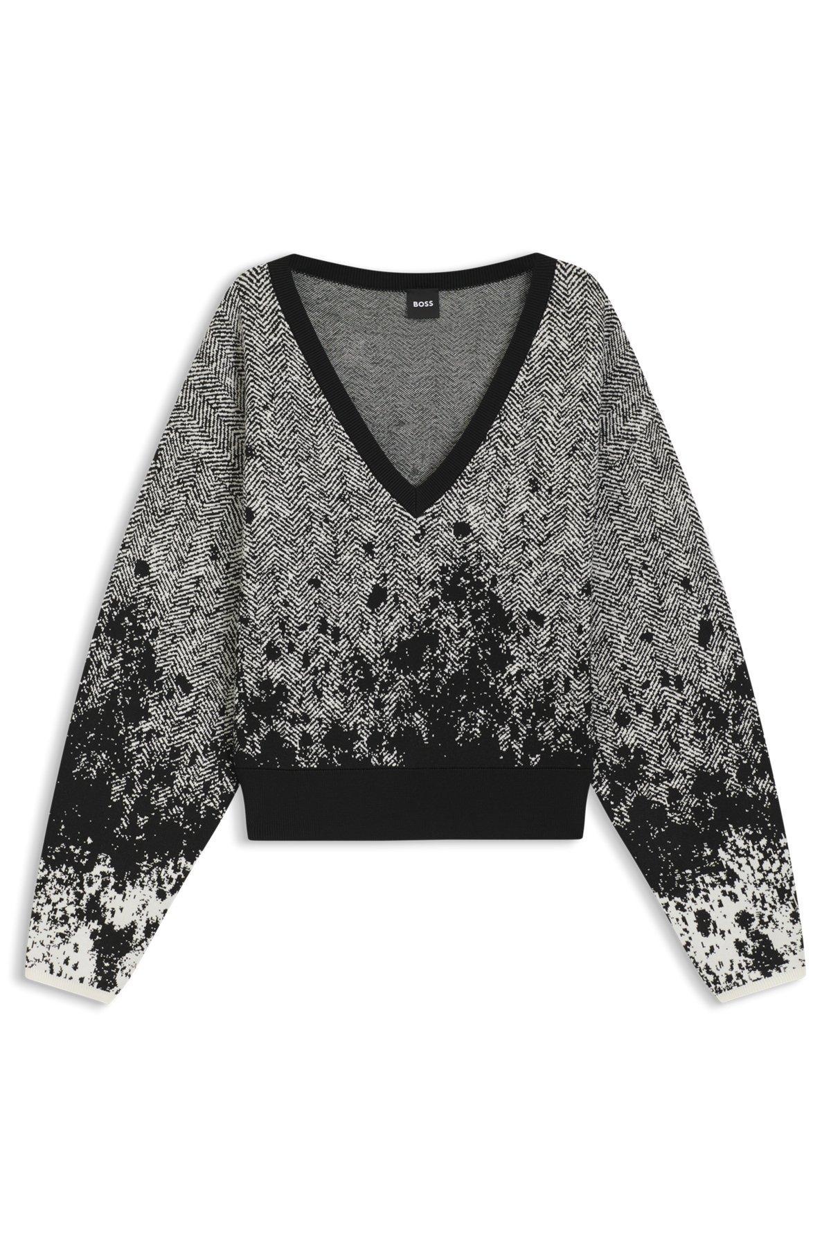 Cropped V-neck sweater in stretch fabric Product Image