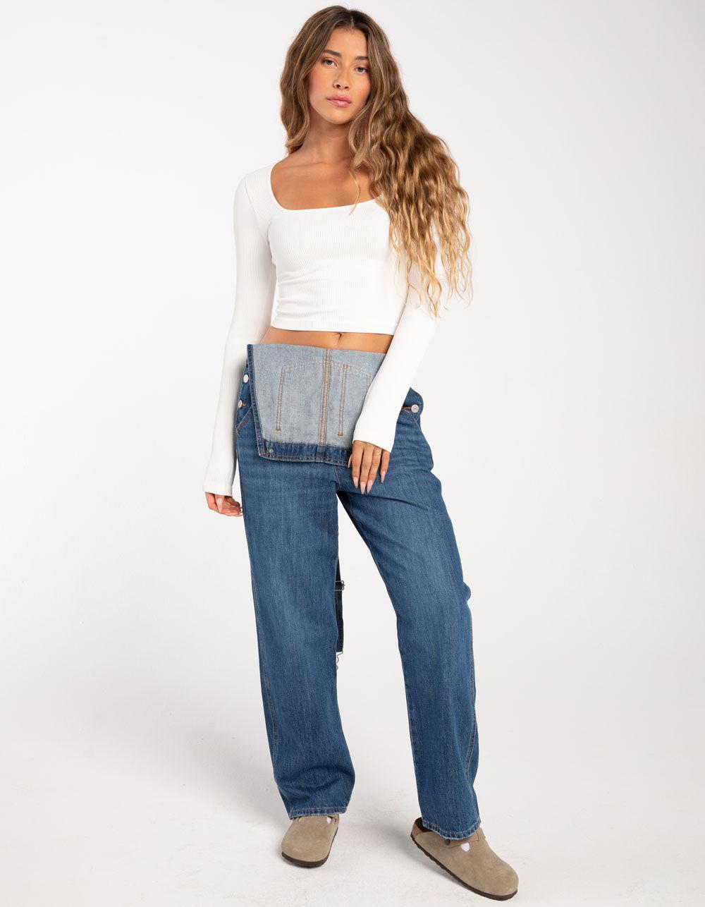 FULL TILT Seamless Square Neck Womens Crop Long Sleeve Top - CREAM Product Image