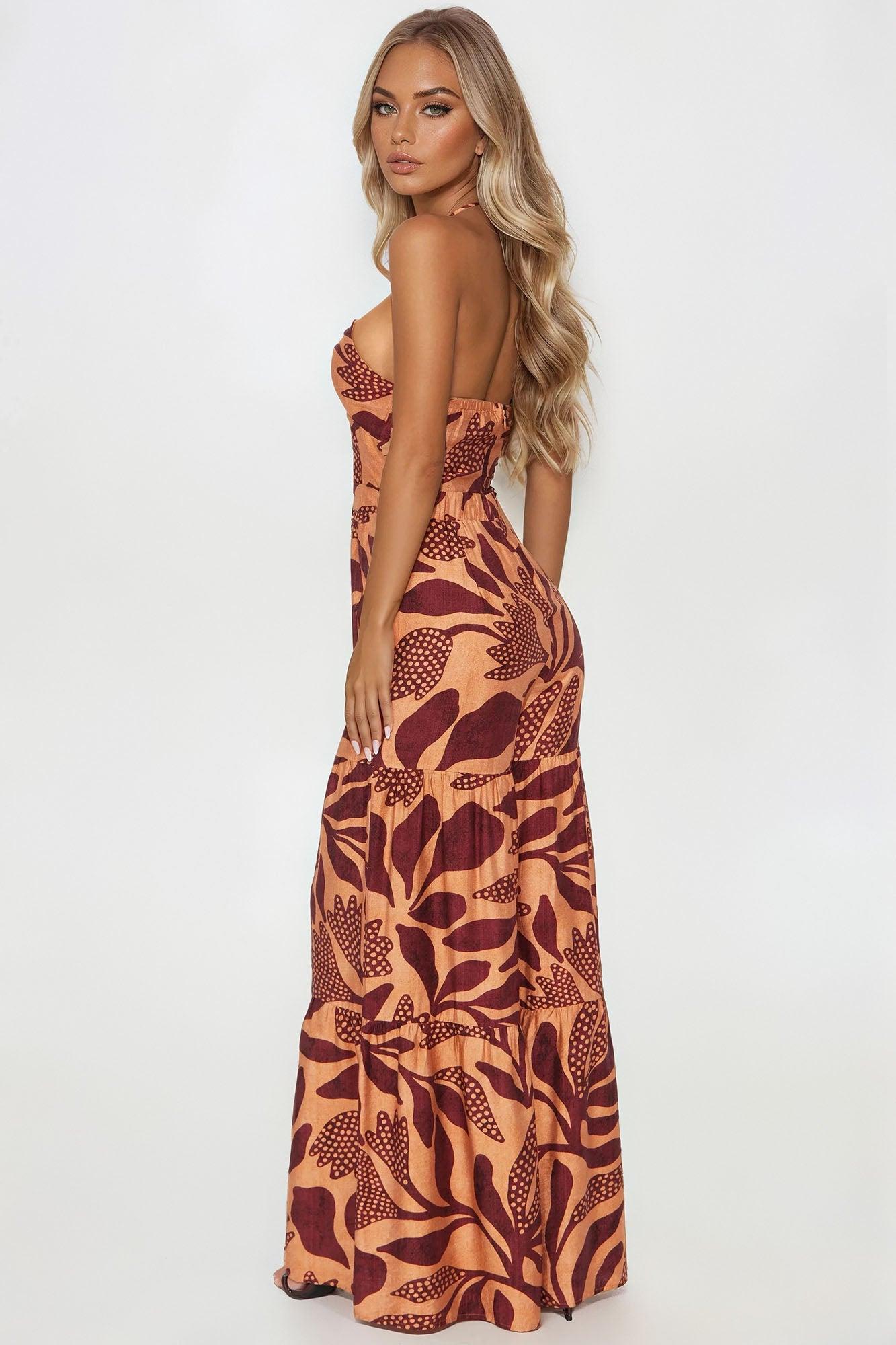 Nora Halter Wide Leg Jumpsuit - Orange/combo Product Image