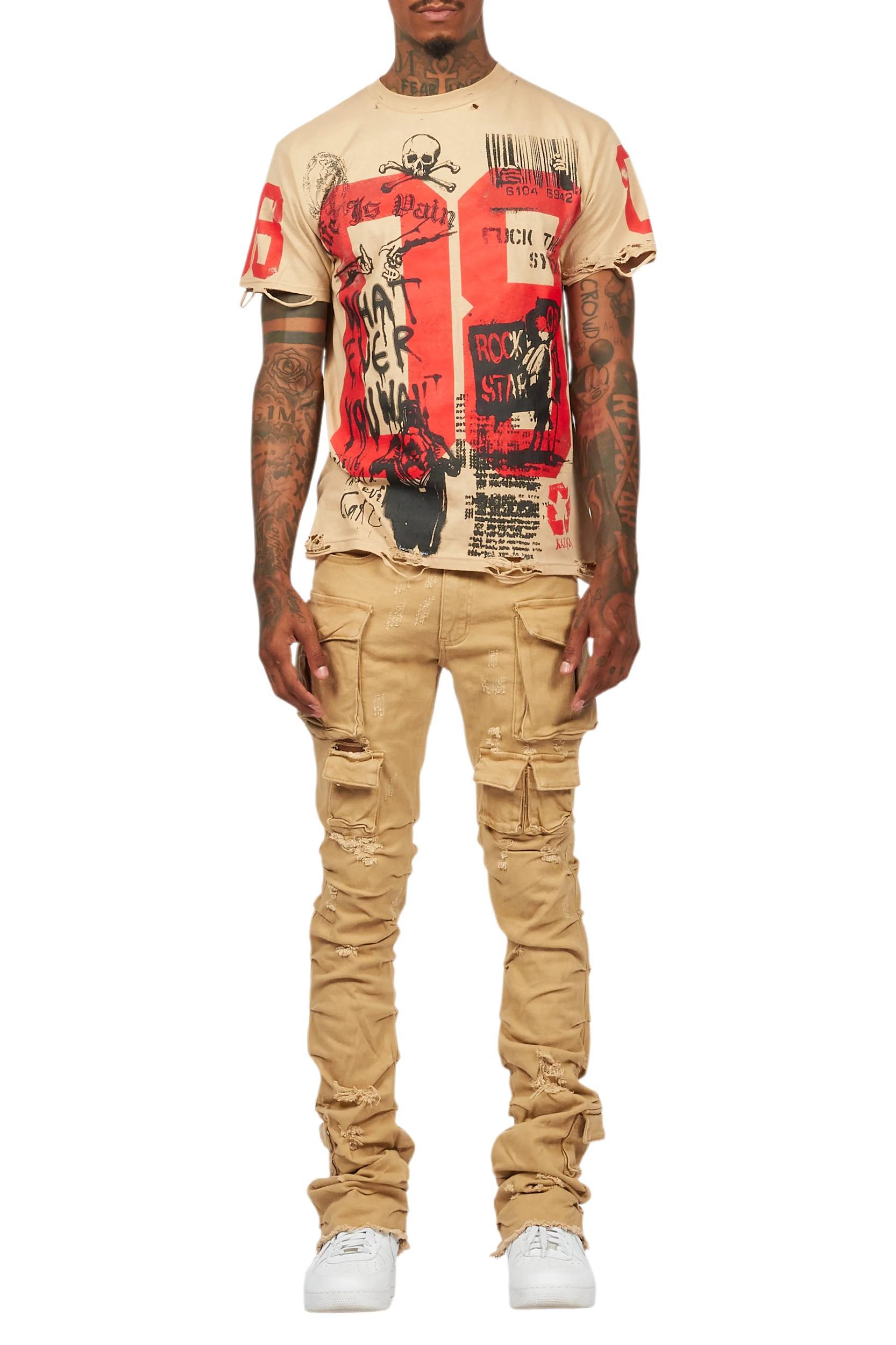 Grill Beige Graphic Oversized T-Shirt Male Product Image