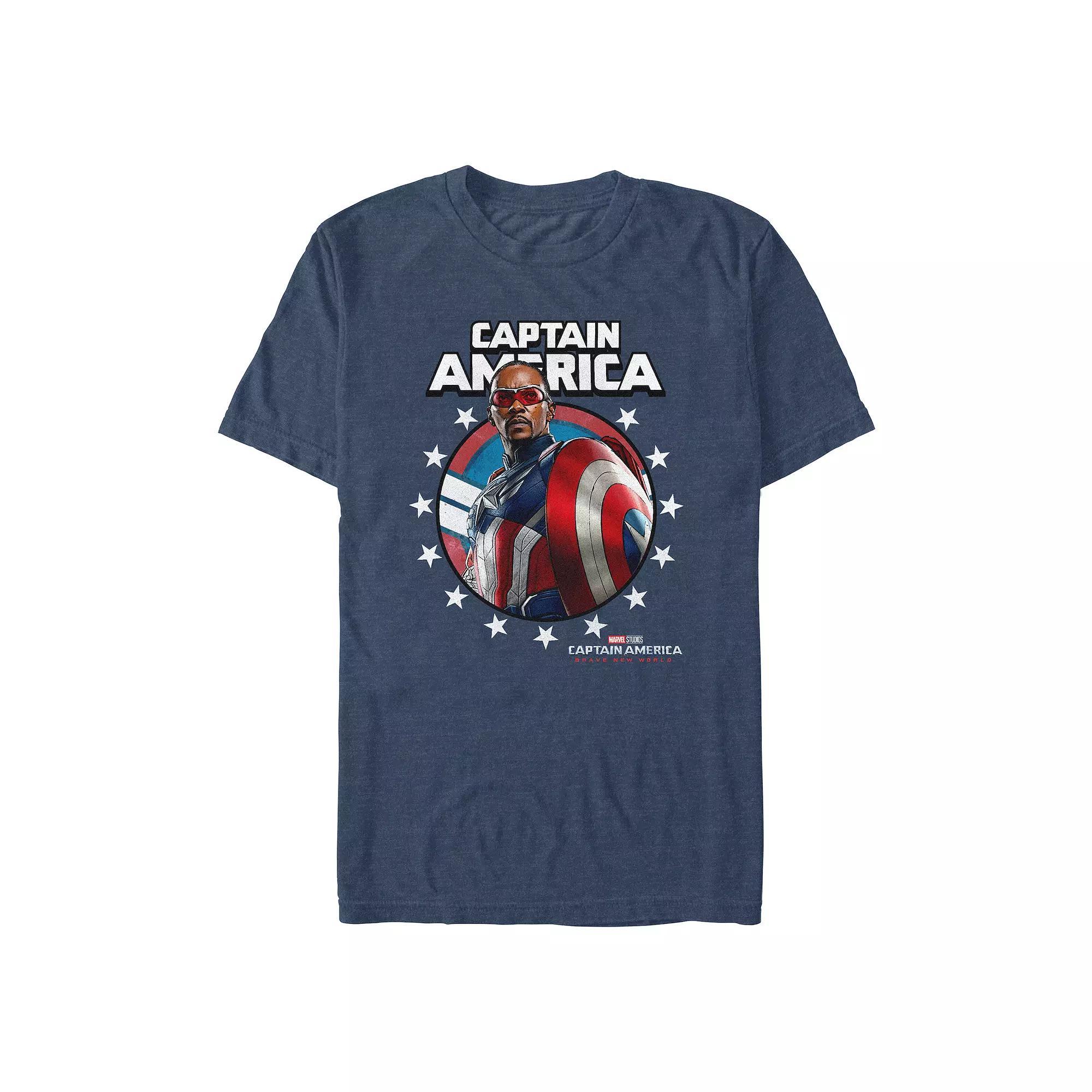 Men's Marvel Captain America Brave New World Stars Poster Graphic Tee, Size: XL, Navy Grey Product Image