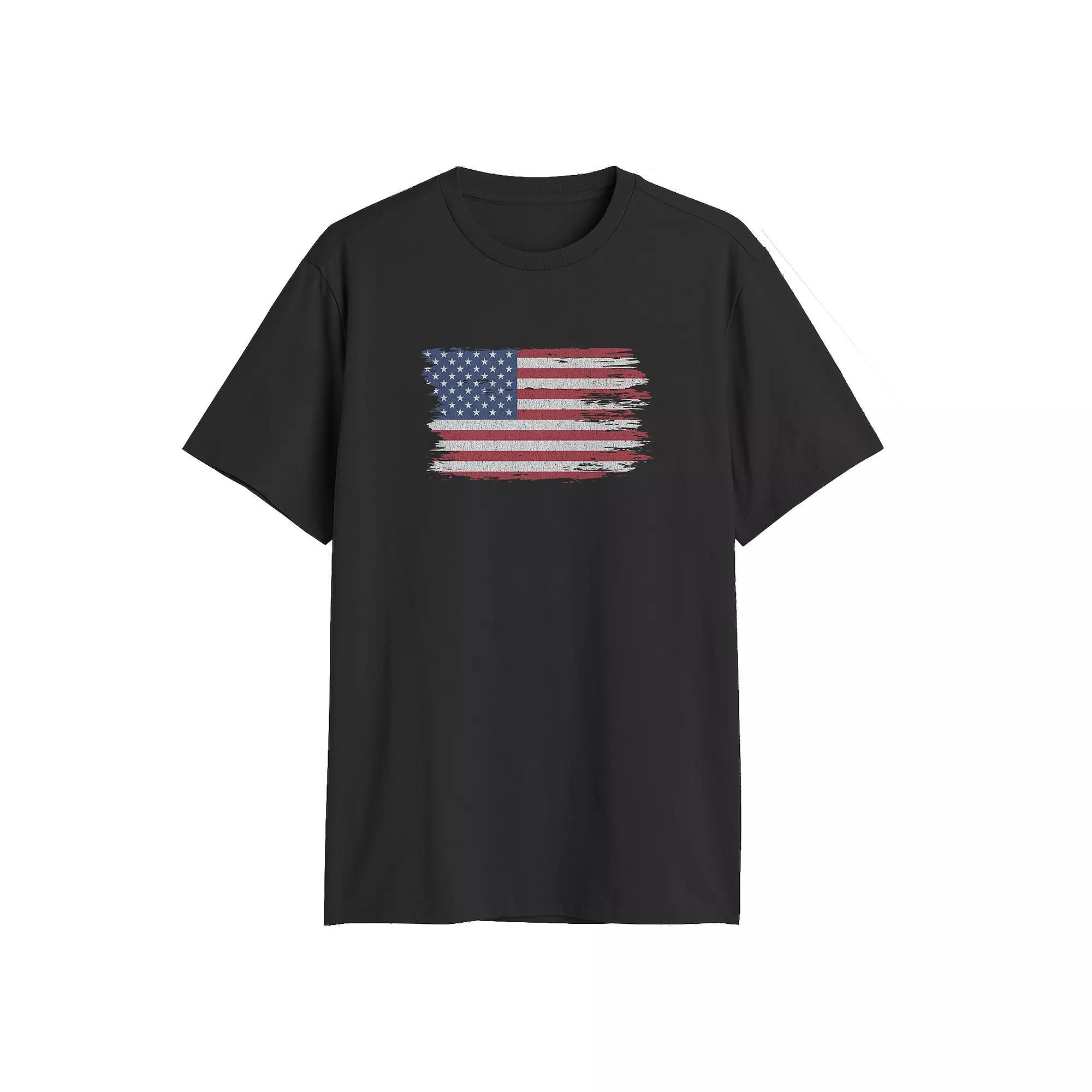 Big & Tall Distressed USA Flag Graphic Tee, Men's, Size: Medium Tall, Black Product Image