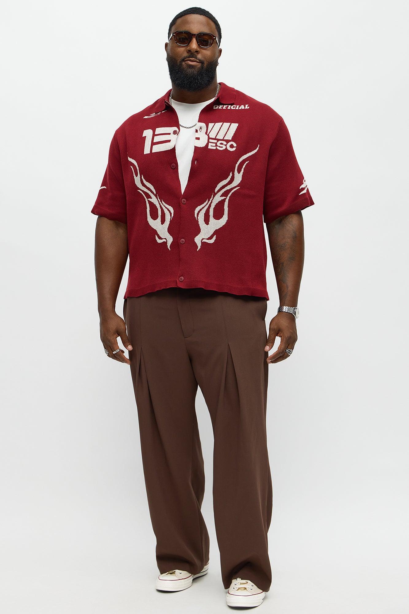 Regular Fit 13 Button Up Sweater Shirt - Red/White Product Image