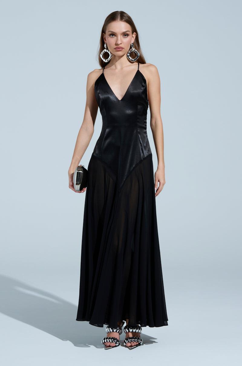 REINA SATIN MESH MAXI DRESS Product Image