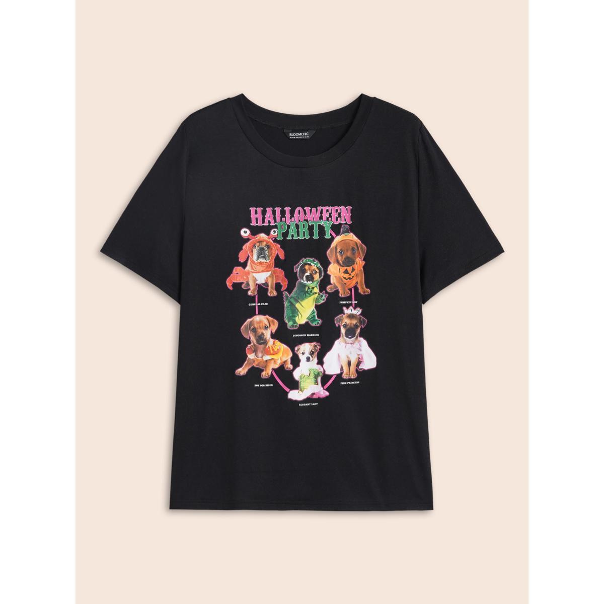 Plus Size Party Puppies Printed Slim-Fit T-shirt Black Women Casual Non Animals Round Neck Everyday T-shirts BloomChic 14-16/1X Product Image