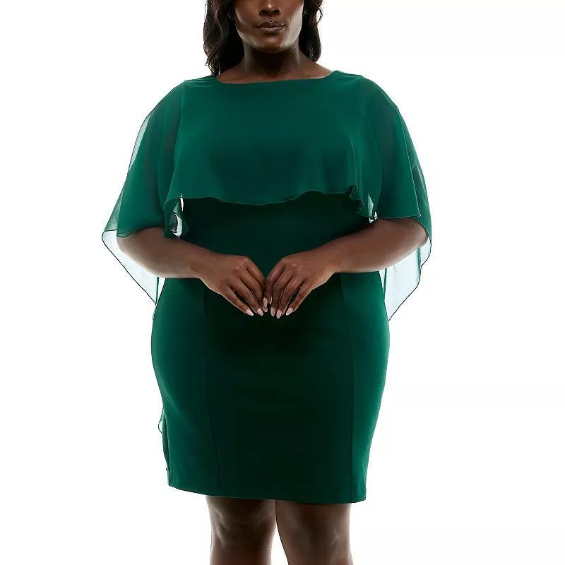 Plus Size Nina Leonard Sheath Popover Chiffon Dress, Women's, Size: 2XL, Green Product Image