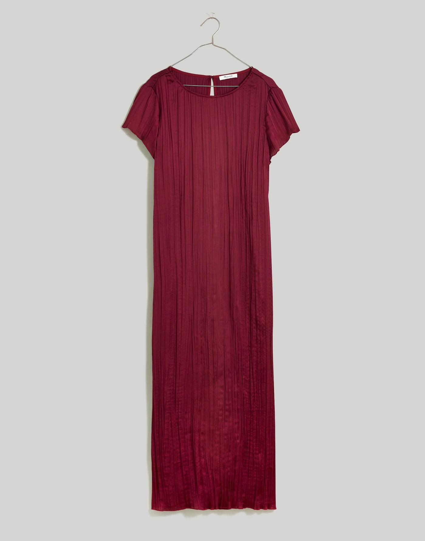 Short-Sleeve Slip Midi Dress in Plissé Product Image