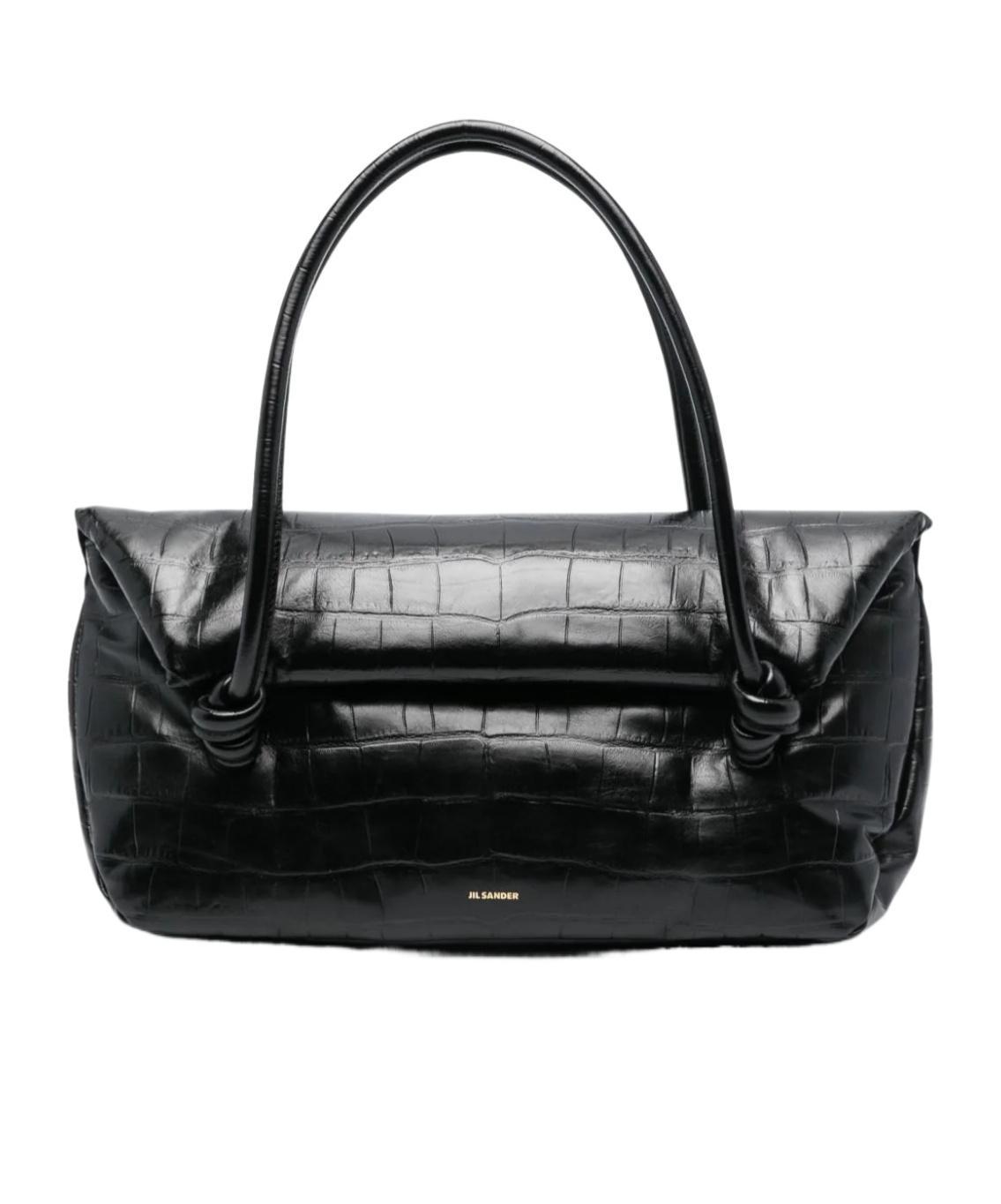JIL SANDER Black Medium Crocodile-effect Shoulder Bag Product Image