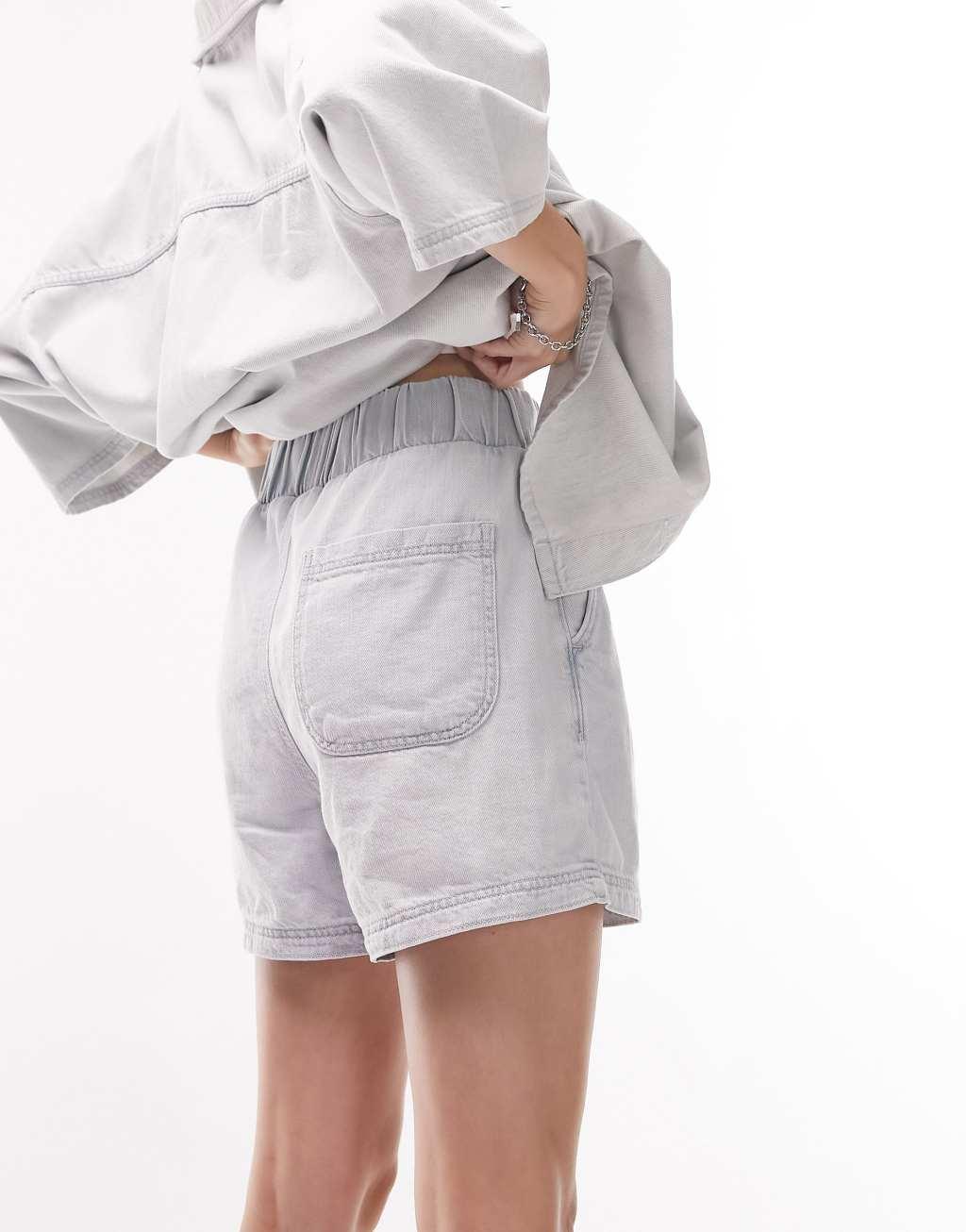 Topshop pull-on cotton blend denim shorts Product Image
