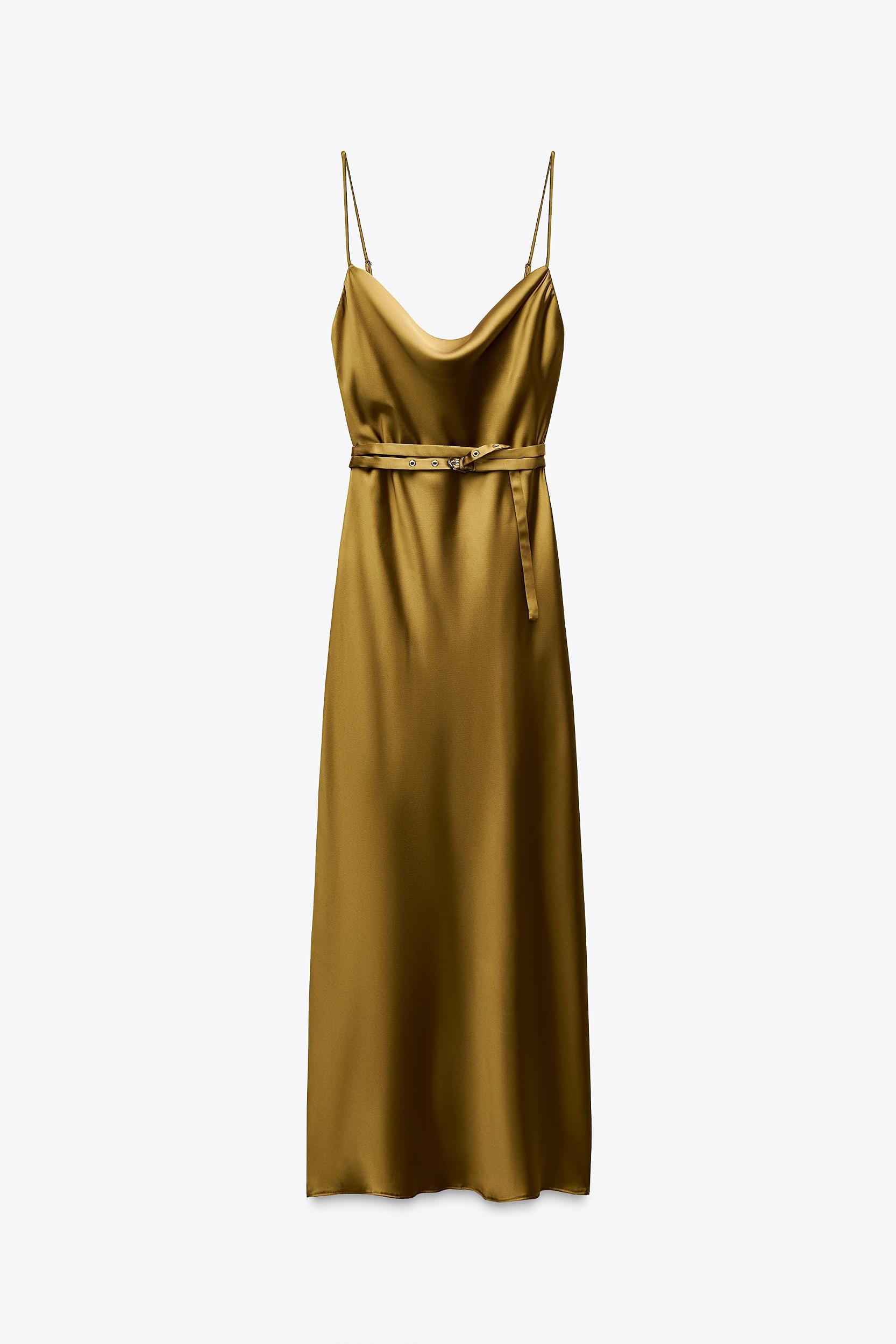 SATIN MIDI DRESS WITH BELT Product Image