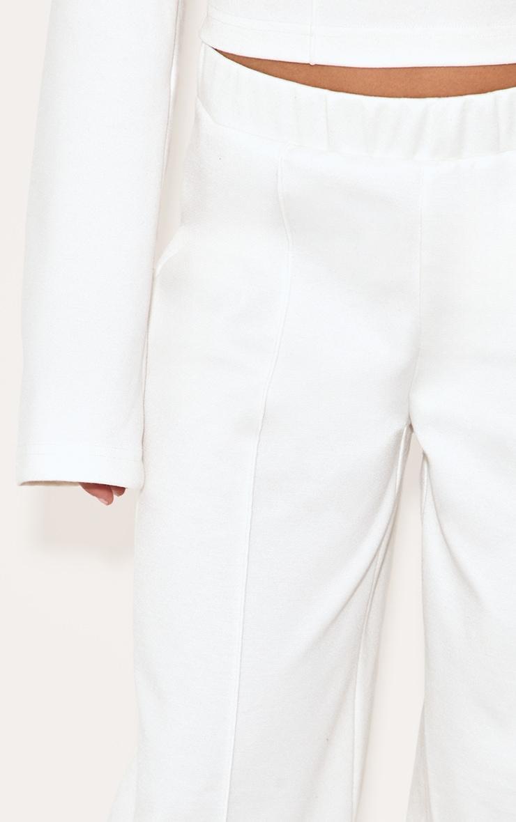 Cream Stretch Pin Tuck Mid Rise Wide Leg Pants Product Image