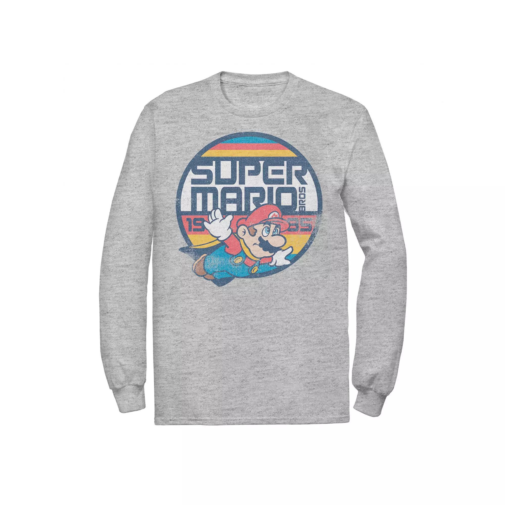 Big & Tall Nintendo Super Mario Bros Mario Flying Long Sleeve Graphic Tee, Men's, Size: 4XL, Athletic Grey Product Image