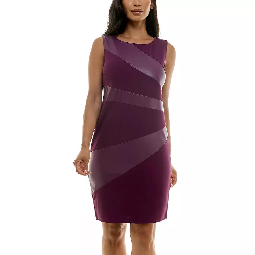 Women's Nina Leonard Pleather Panel Dress, Size: Large, Brown Bean Product Image
