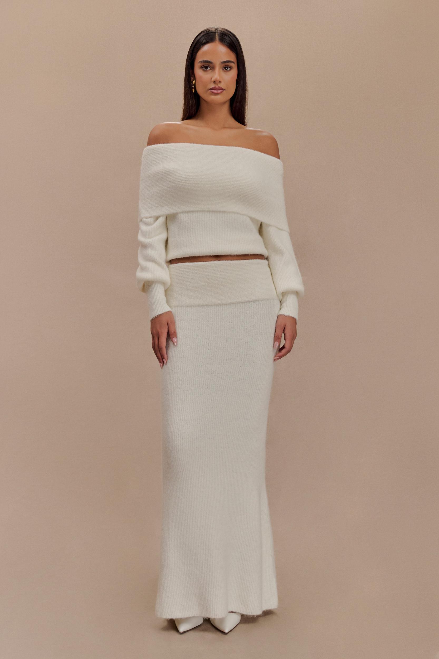 Charlotte Off Shoulder Knit Long Sleeve Top - Ivory Product Image