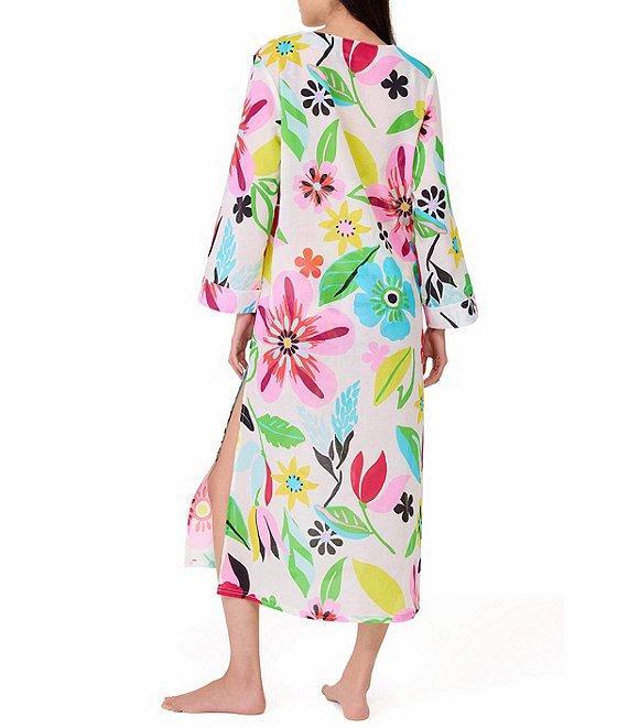 kate spade new york Safari Floral V-Neck Side Slit Caftan Swim Cover-Up Product Image