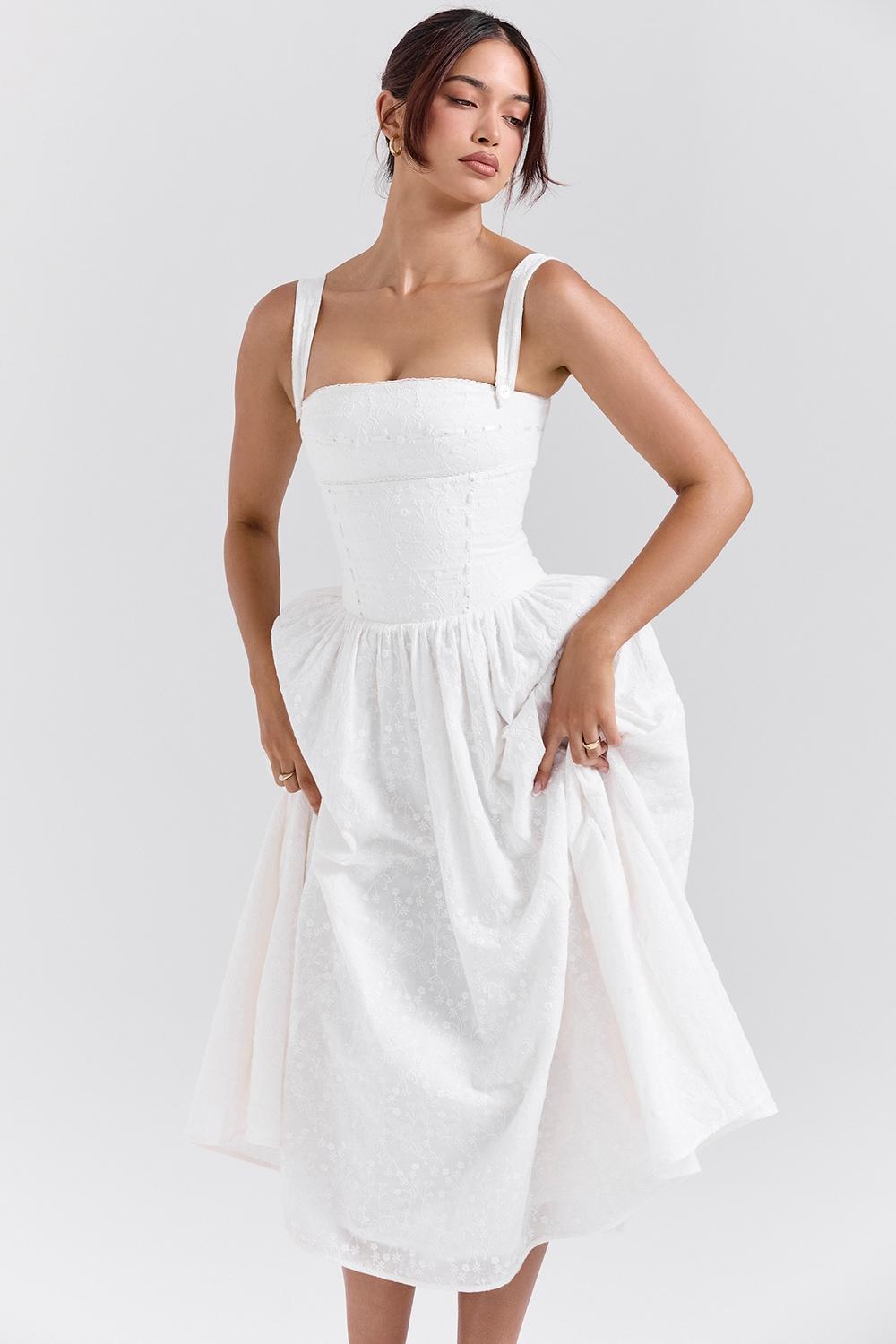 Vivien White Broderie Anglais Midi Sundress Product Image