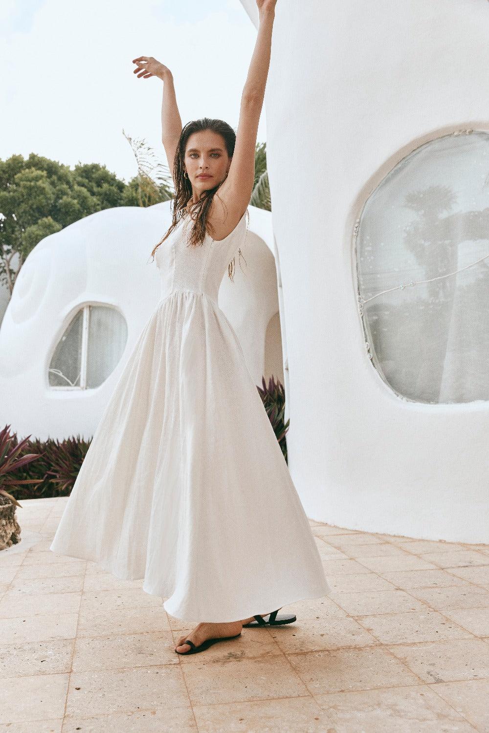 Kara Linen Midi Dress White Product Image