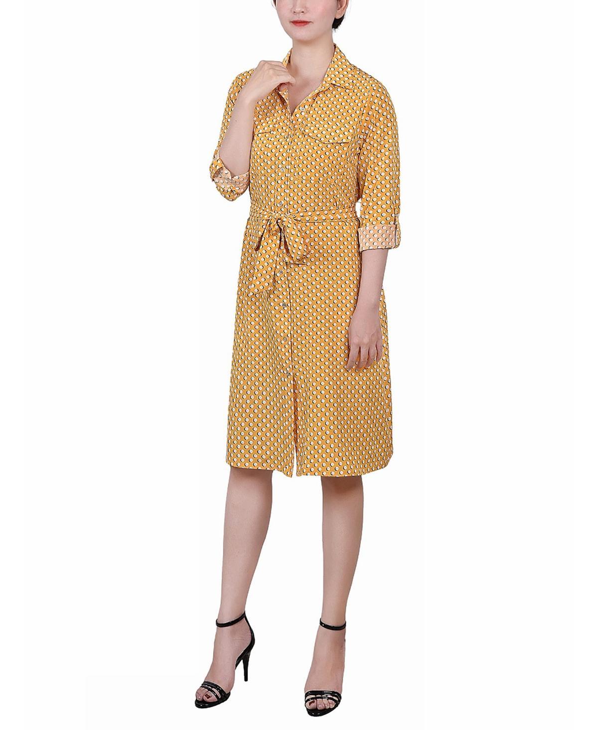 Ny Collection Petite Printed Long Sleeve Roll Tab Shirtdress Product Image