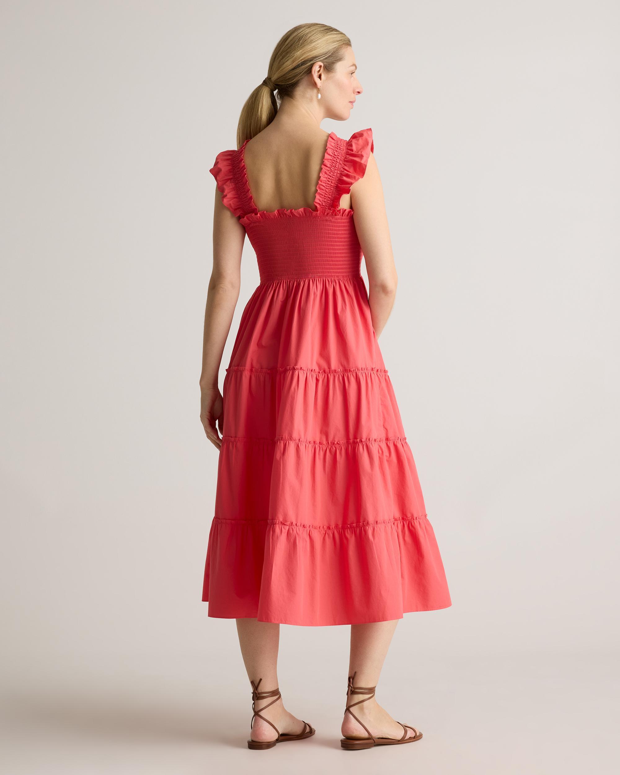 Quince | Women's Poplin Maternity Smocked Midi Dress Organic Cotton Product Image