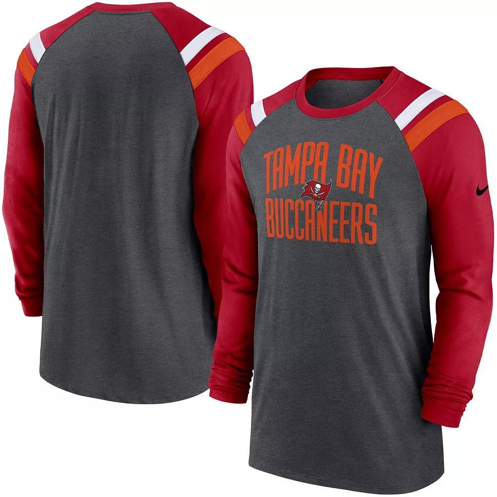 Mens Nike Heathered Charcoal/Red Atlanta Falcons Tri-Blend Raglan Athletic Long Sleeve Fashion T-Shirt Product Image