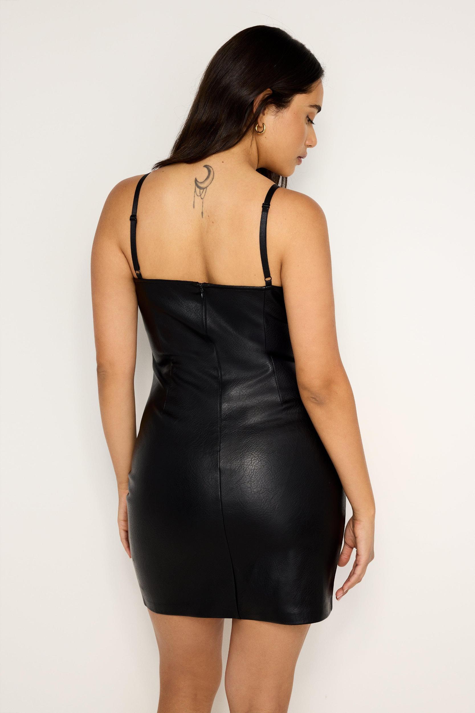 FAUX LEATHER SCOOP CAMI DRESS | BLACK001 Product Image