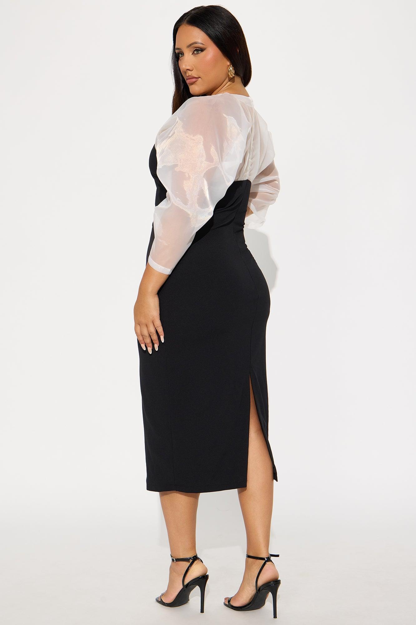 Carin Organza Sleeve Midi Dress - Black/White Product Image