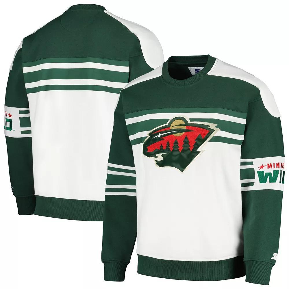 Men's Starter White Minnesota Wild Defense Fleece Crewneck Pullover Sweatshirt, Size: 2XL Product Image