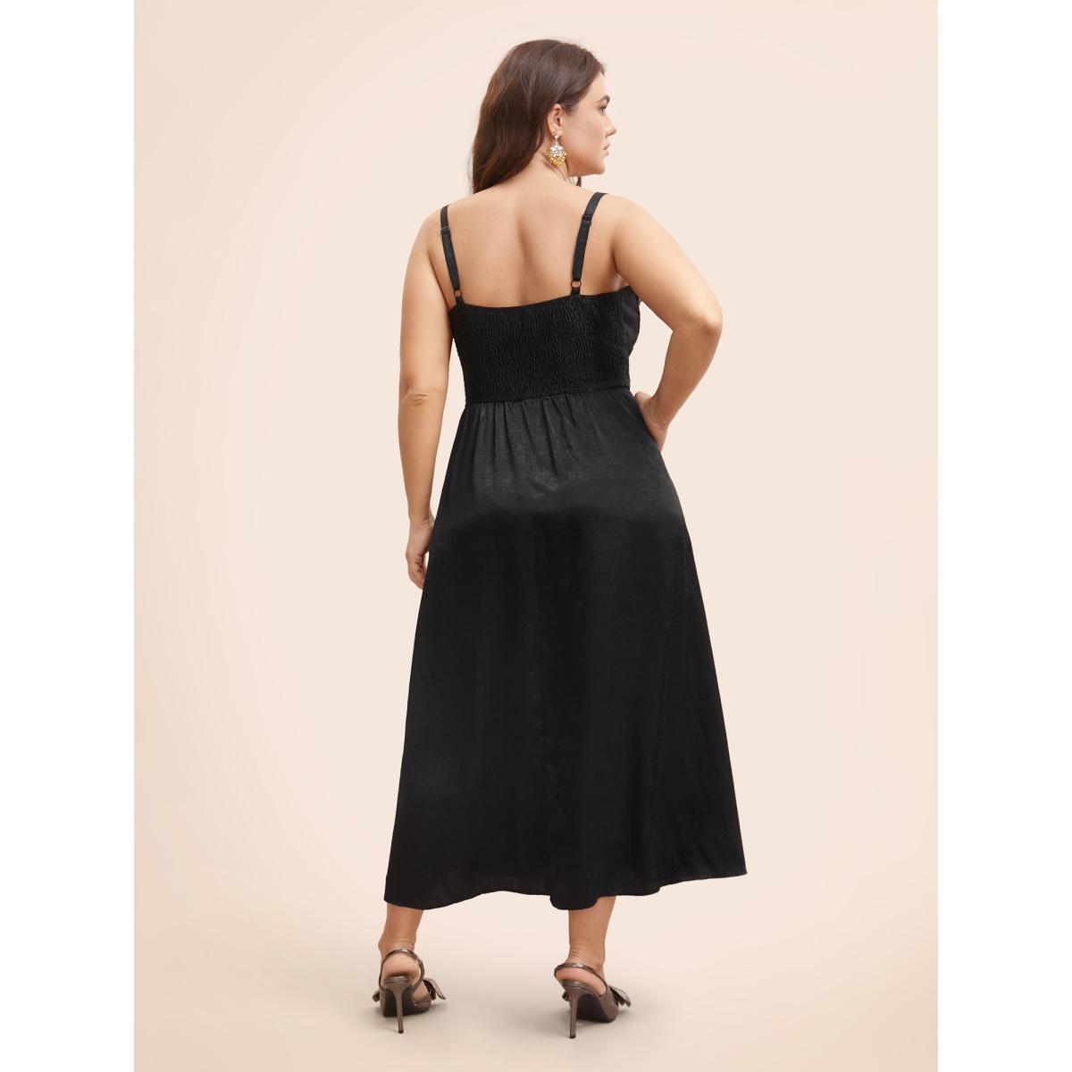 Plus Size Sequin Patchwork Split Hem Cami Dress Black Women Cocktail Texture Heart neckline Sleeveless Curvy BloomChic 14-16/1X Product Image