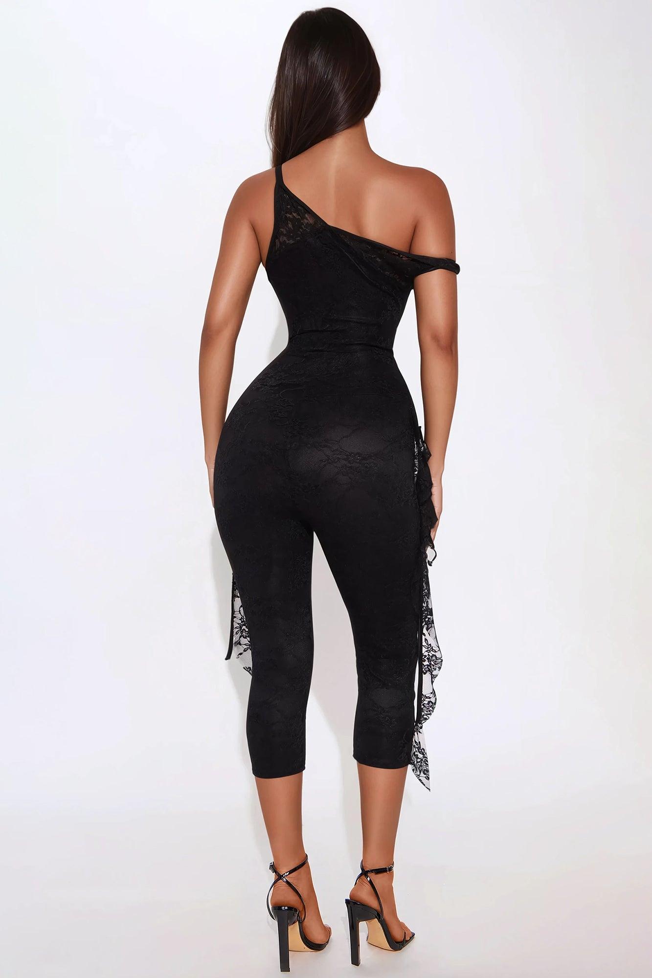 Peyton Lace Capri Jumpsuit - Black Product Image