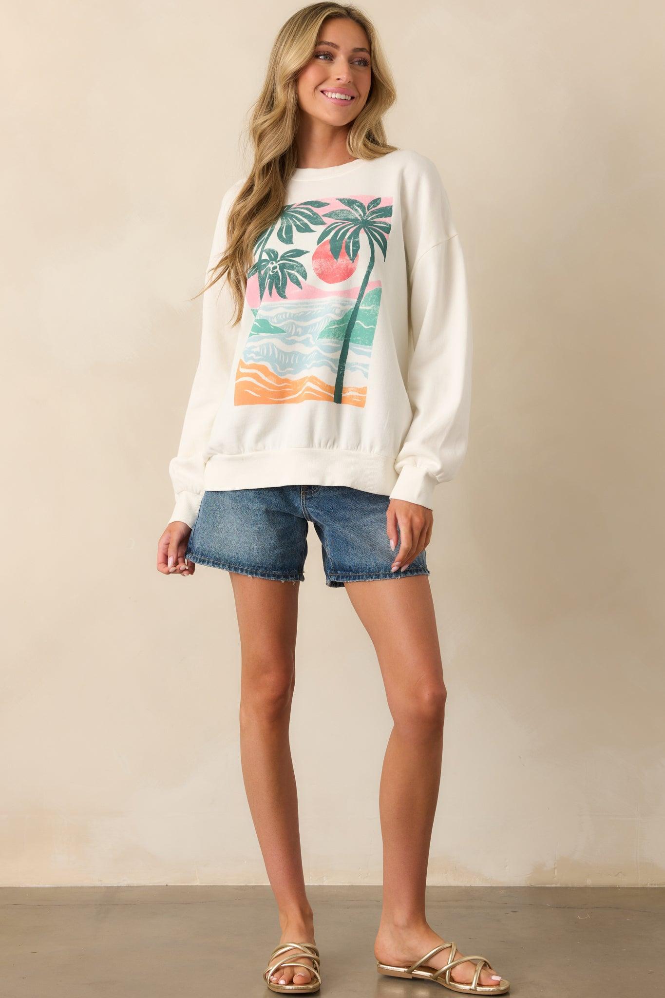Z Supply Ivory High Tide Sunday Oversized Cotton Sweatshirt Product Image