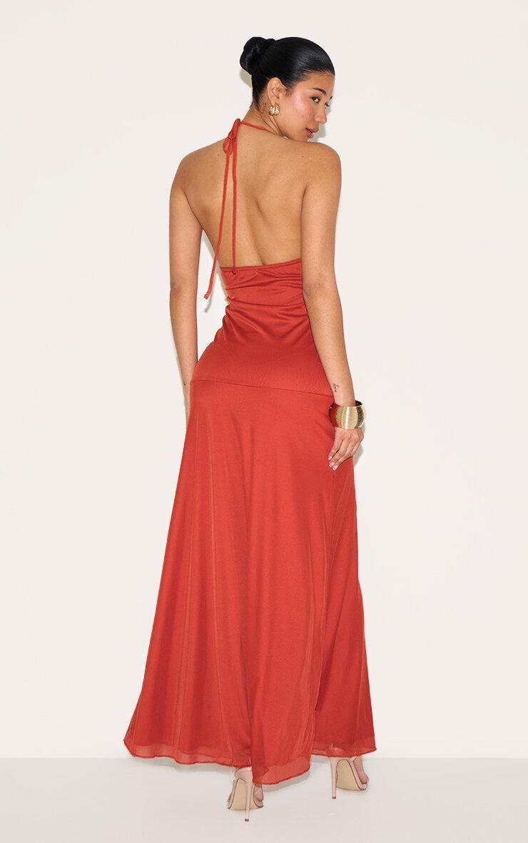 Rust Ruched Detail Strappy Maxi Dress Product Image