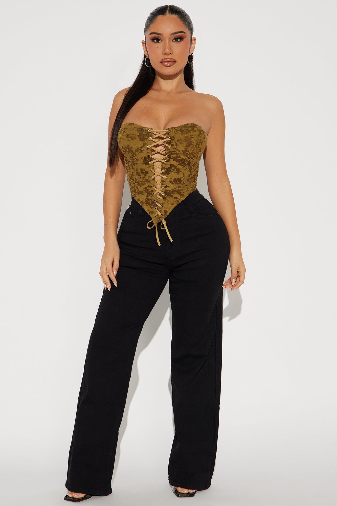 Wont Stop Lace Up Corset Top - Olive Product Image