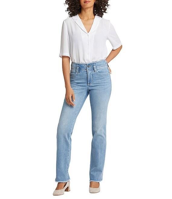 NYDJ Marilyn Stretch Denim High Rise Straight Leg Frayed Hem Jeans Product Image