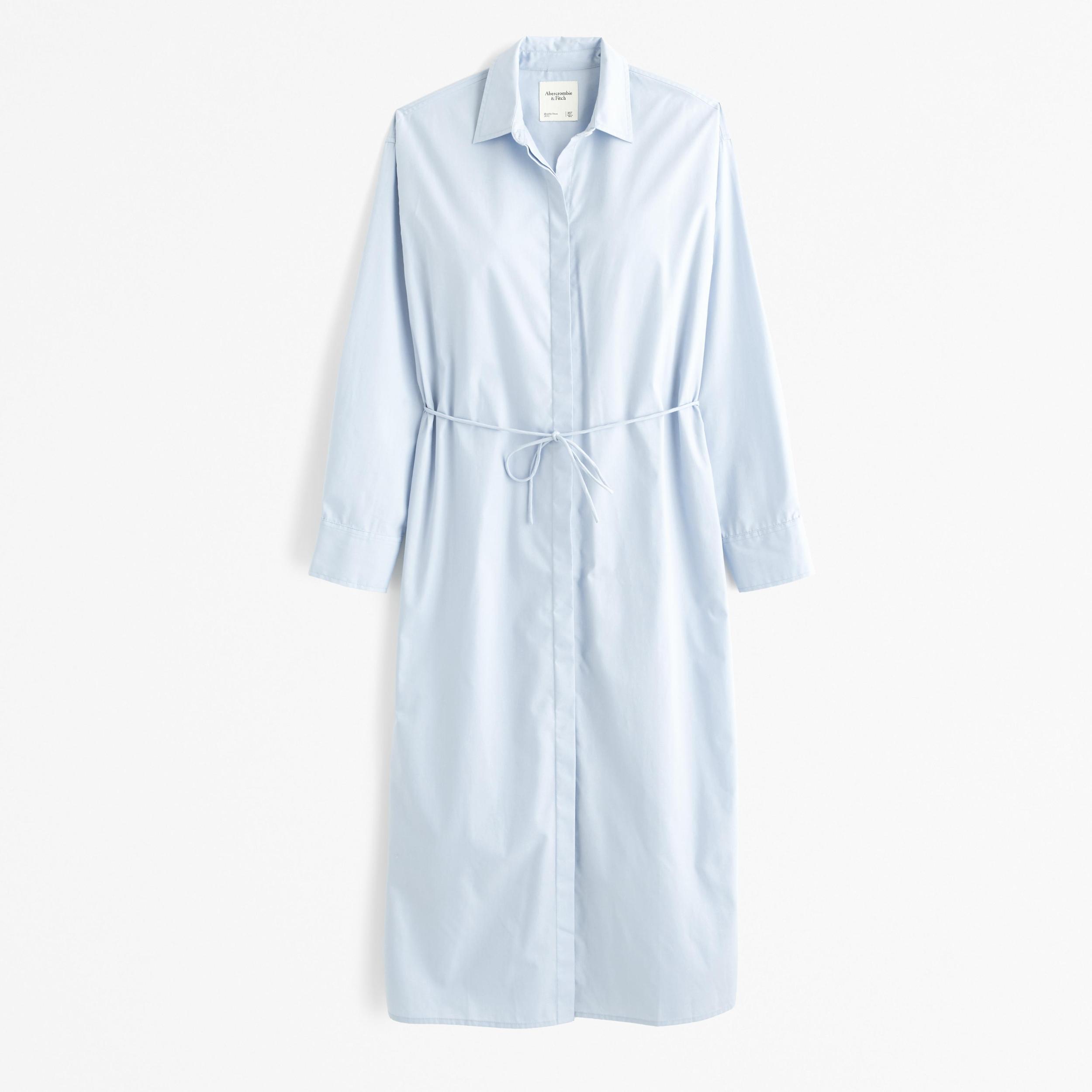 Long-Sleeve Tie Midi Shirt Dress Product Image